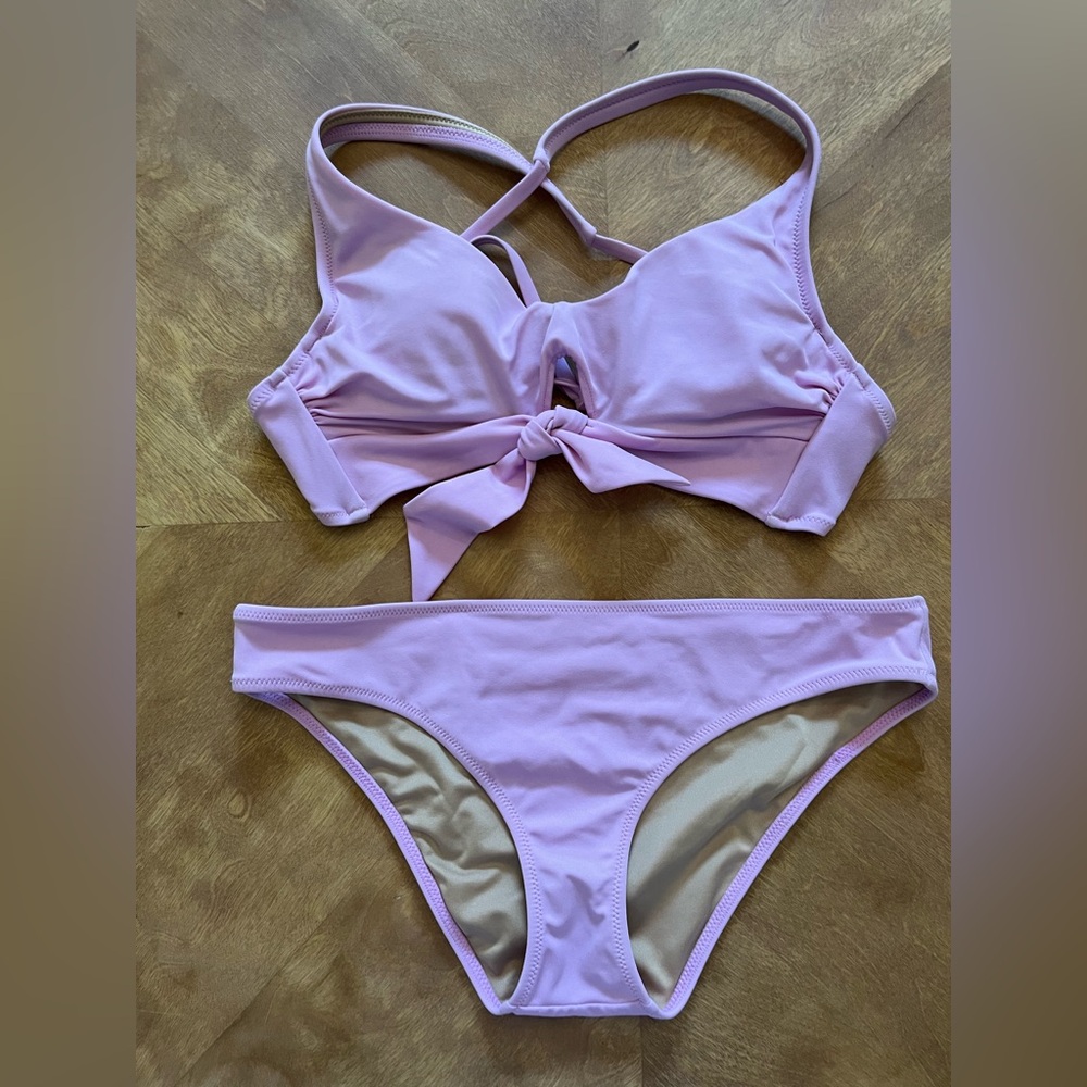 Shade & Shore Lavender Tie-Front Bikini Set – Top 32B / Bottom S